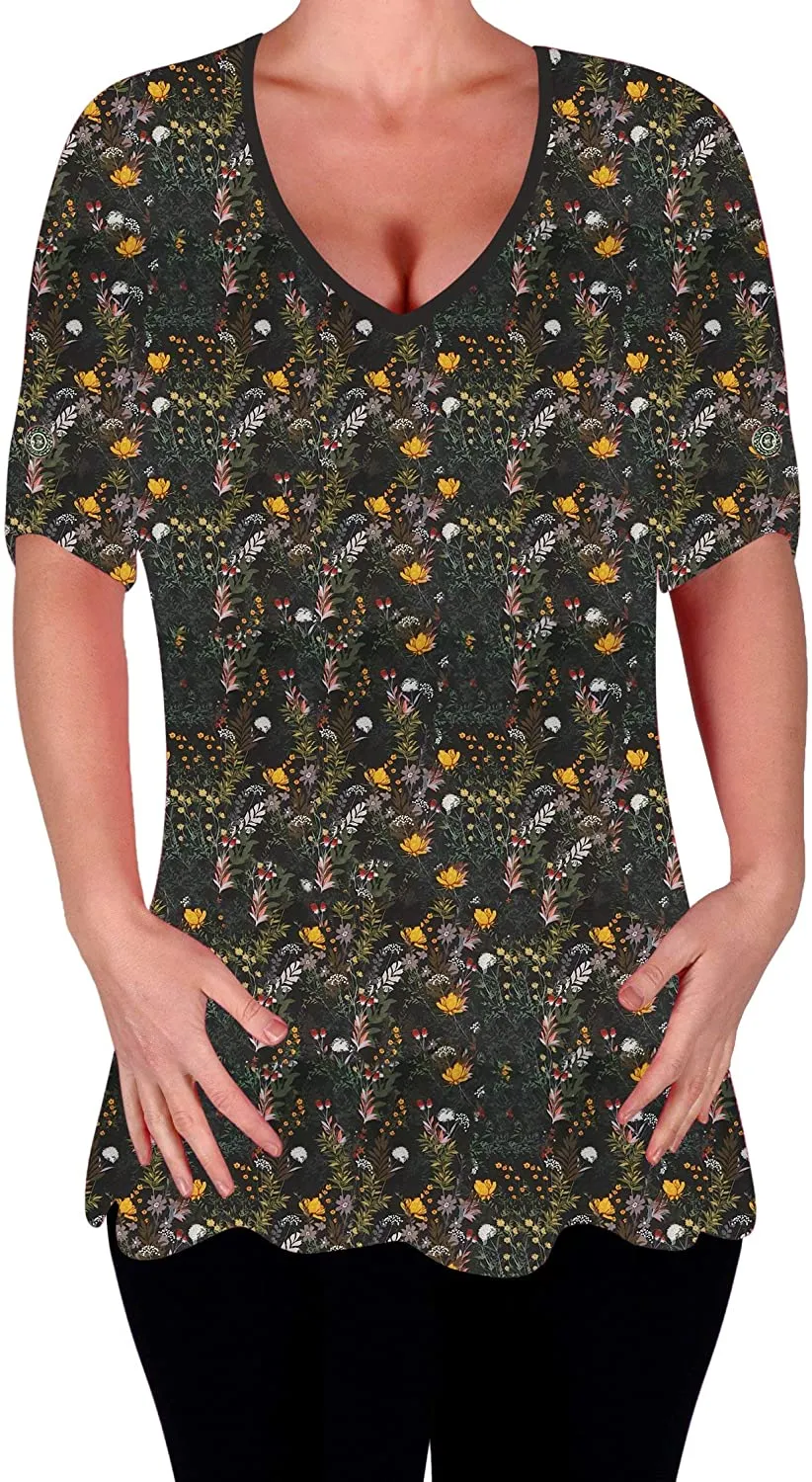 Amber V Neck Multi Print Swing Flared Top Solidago