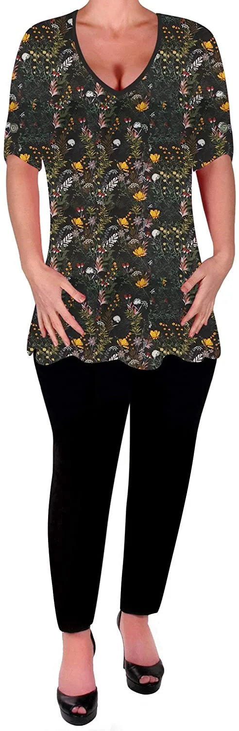 Amber V Neck Multi Print Swing Flared Top Solidago