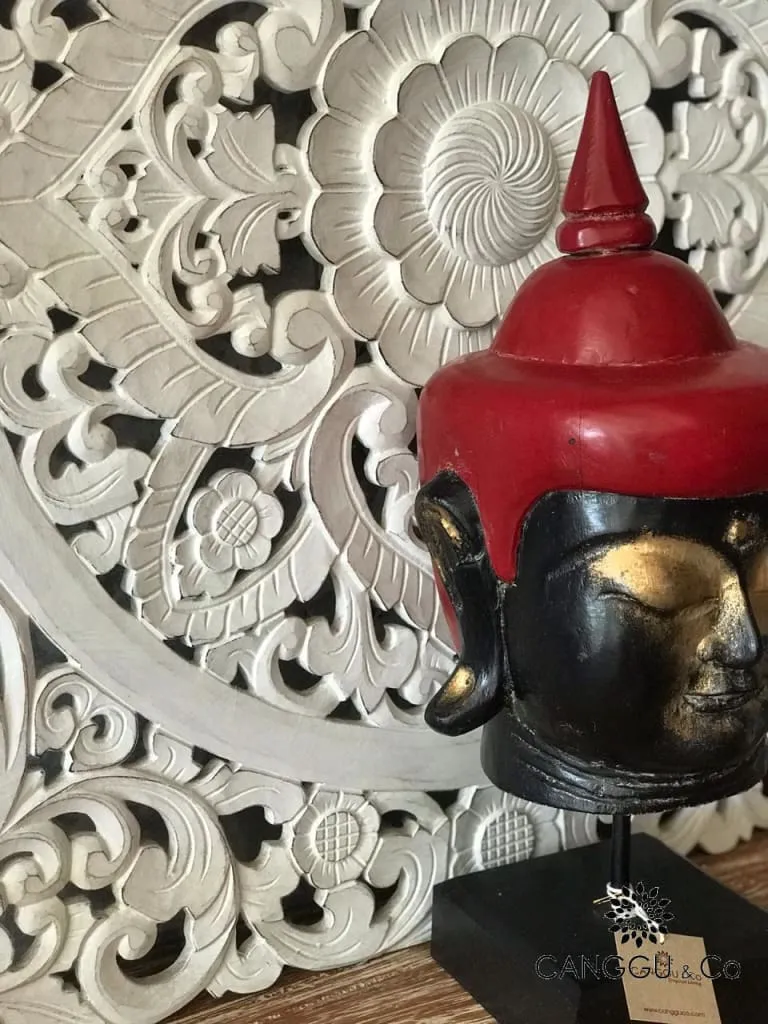 Antique Wooden Buddha Head (Black & Red)