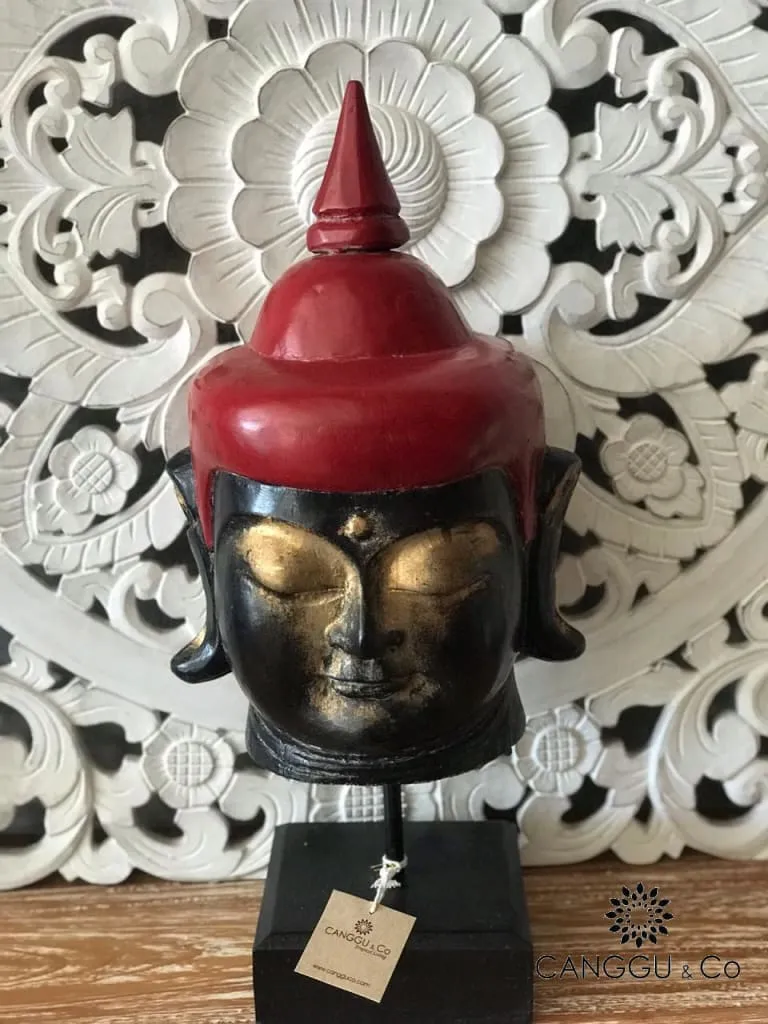 Antique Wooden Buddha Head (Black & Red)