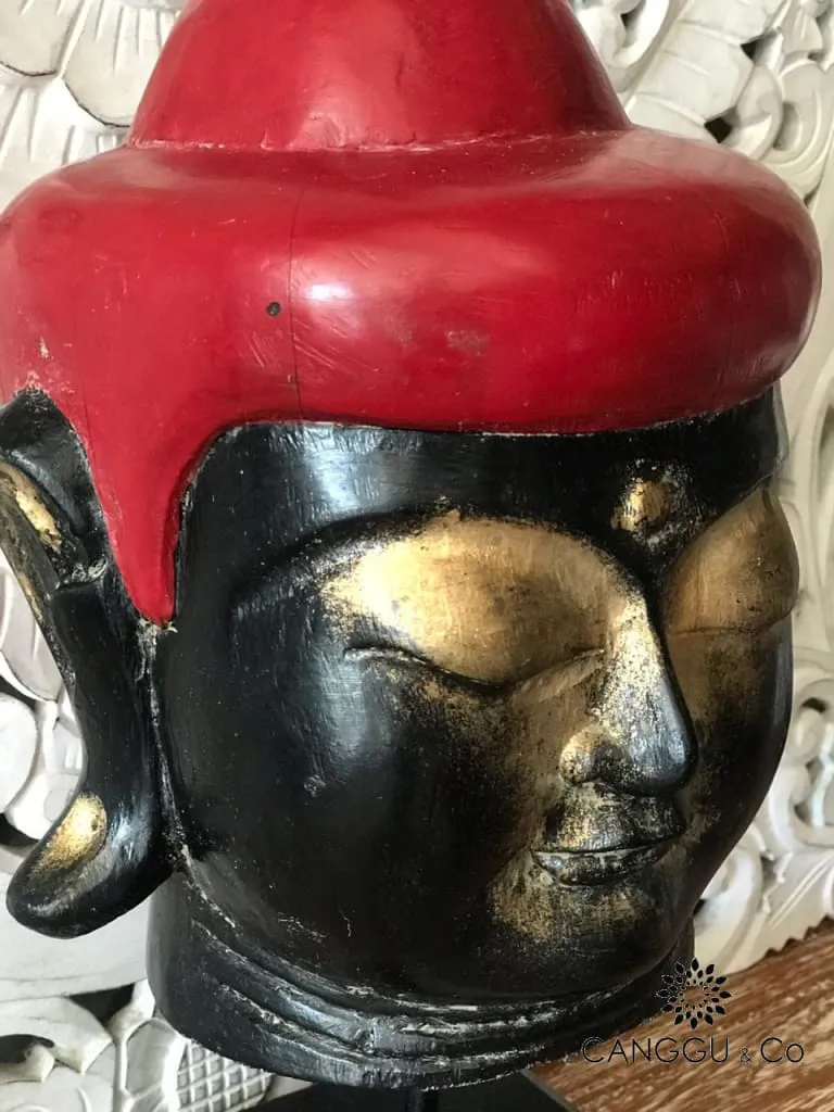 Antique Wooden Buddha Head (Black & Red)