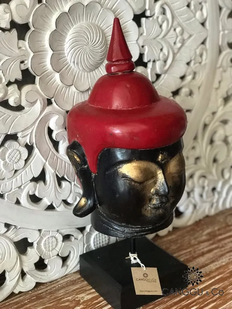 Antique Wooden Buddha Head (Black & Red)