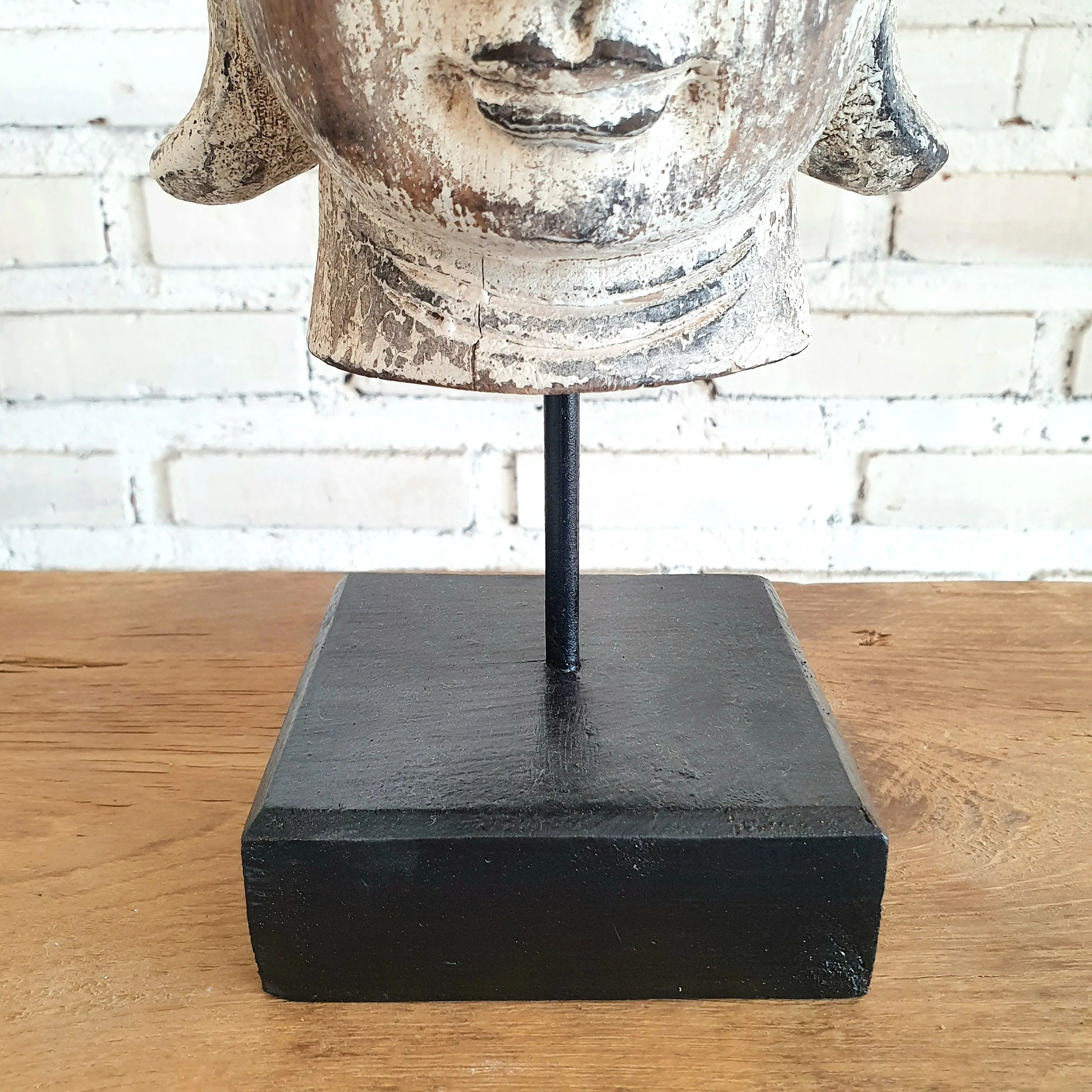 Antique Wooden Buddha Head (Yellow & Natural)