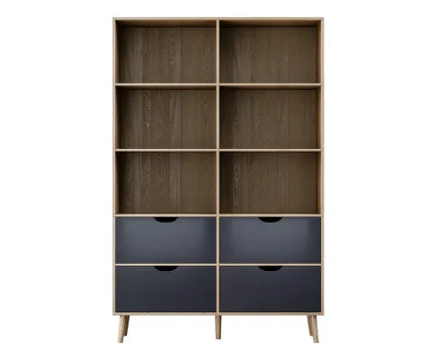 Artiss Bookshelf with 4 Drawers - MITZI Oak and Blue