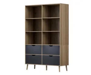 Artiss Bookshelf with 4 Drawers - MITZI Oak and Blue