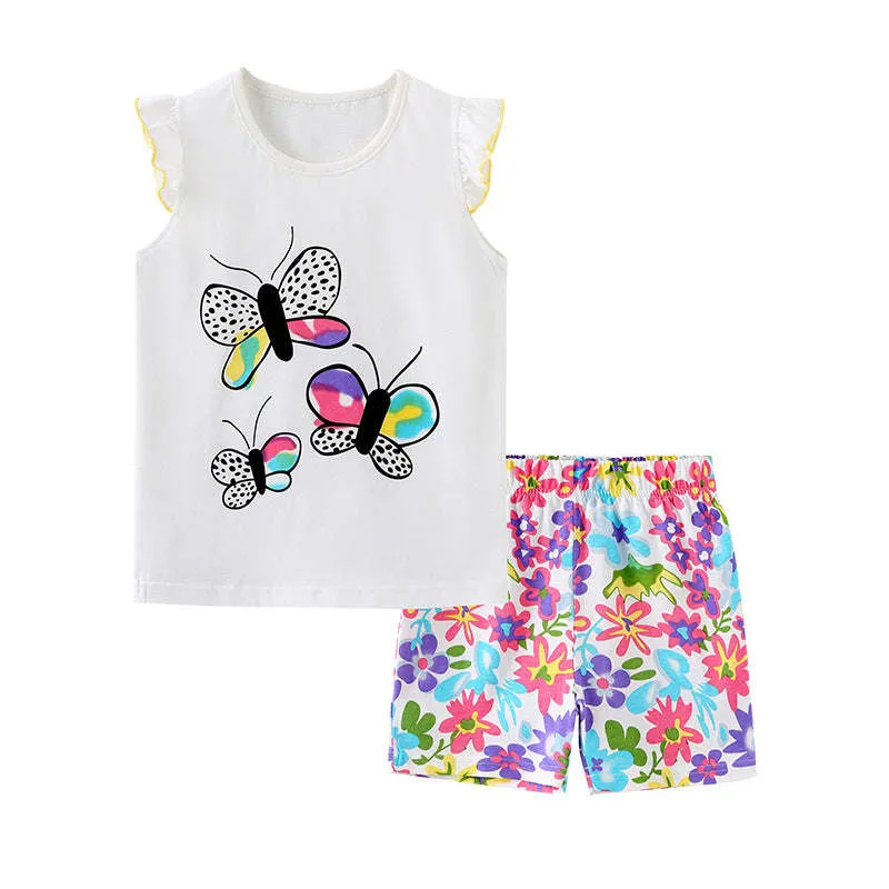 Baby Girl Floral Pattern Crewneck T-Shirt Summer Clothing Sets