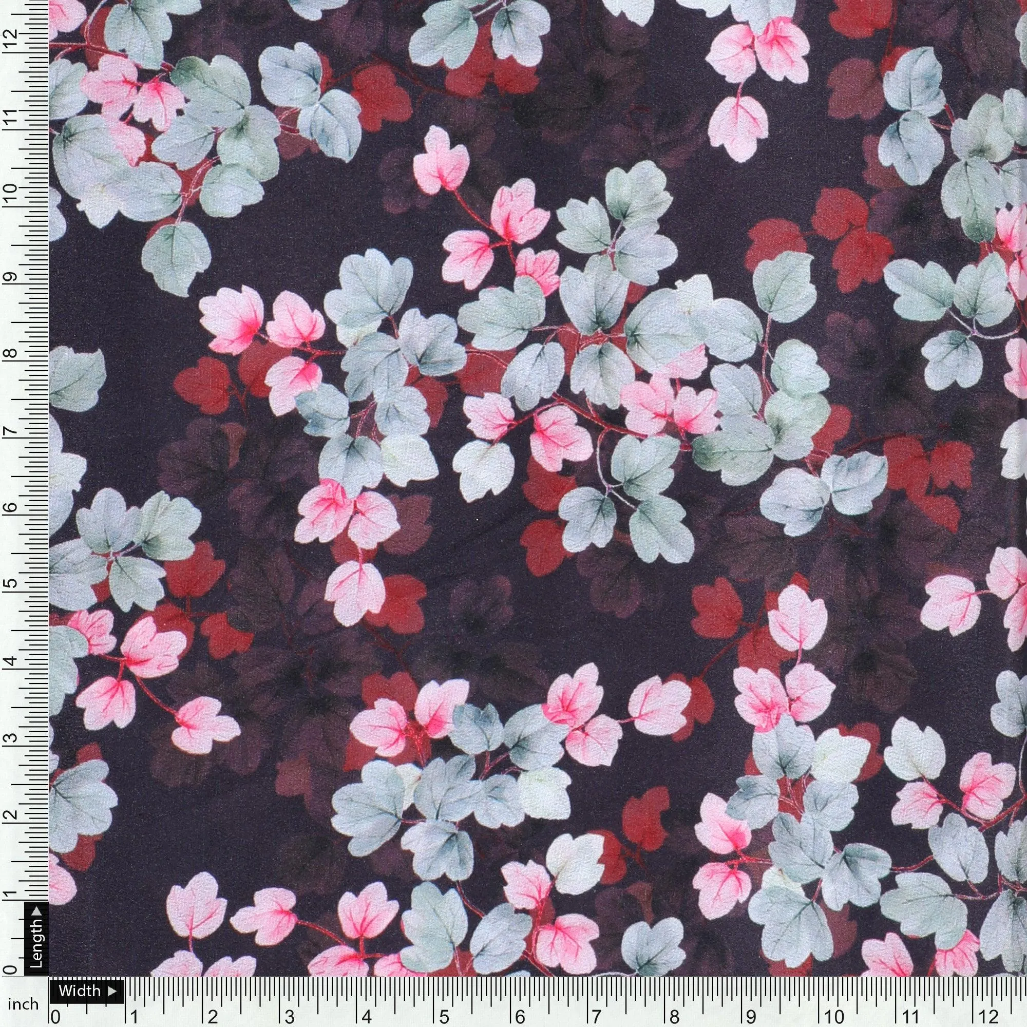 Beautiful Pink With Grey Leaves Digital Printed Fabric - Silk Crepe