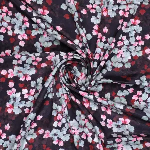 Beautiful Pink With Grey Leaves Digital Printed Fabric - Silk Crepe