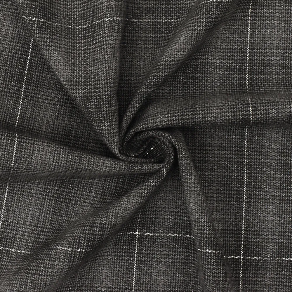 Black-Gray-Silver Plaid Grid Poly Metallic Shirting Woven Fabric