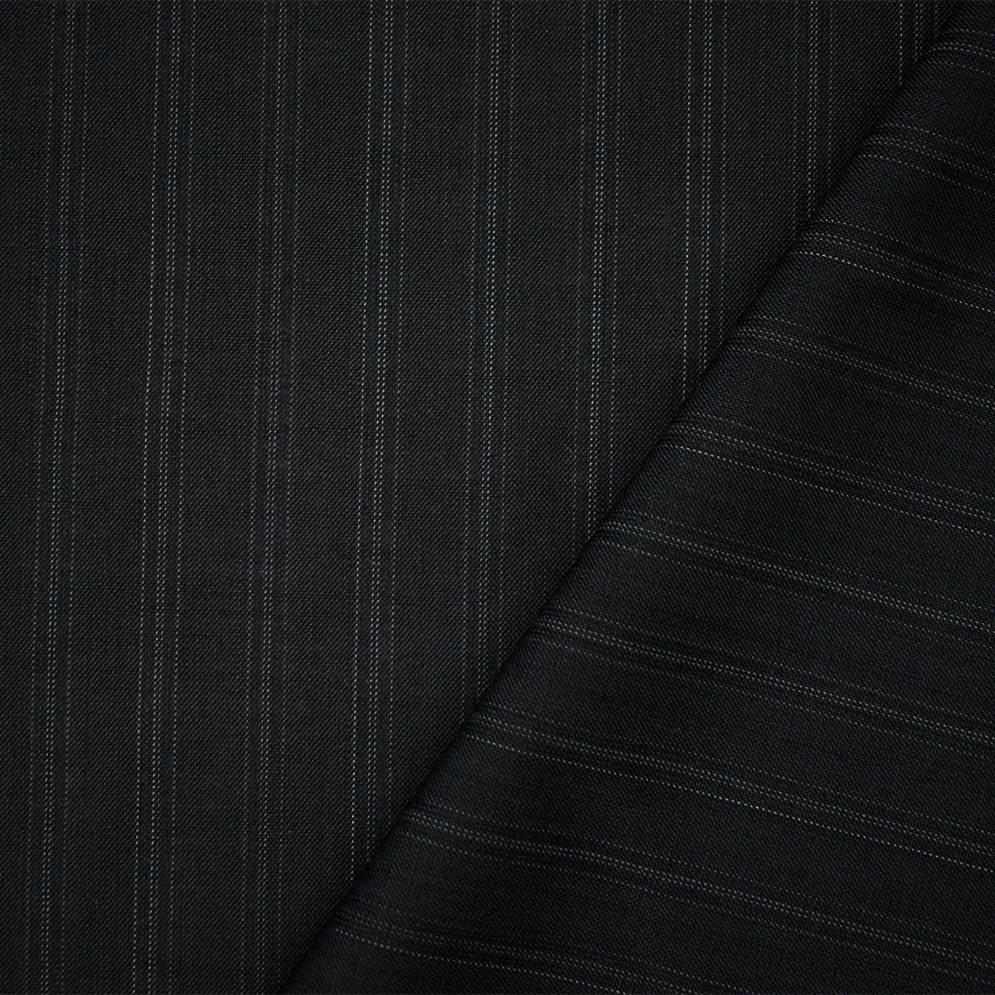 Black-Gray Tropical Wool Pinstripe Woven Shirting Fabric