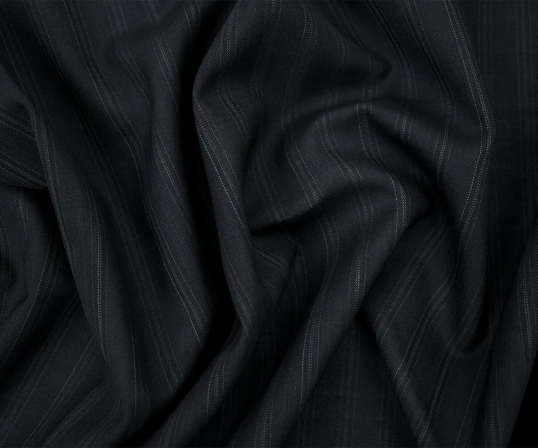 Black-Gray Tropical Wool Pinstripe Woven Shirting Fabric