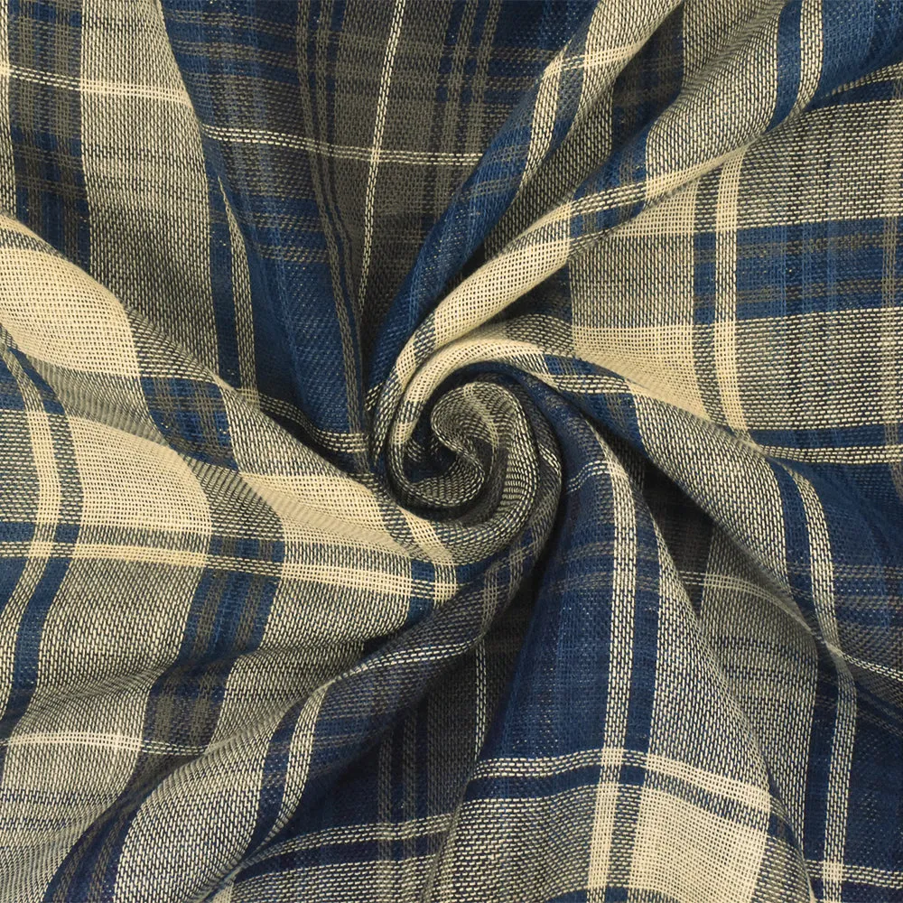 Blue-Ivory-Multi Famous Maker Cotton Plaid Double Gauze Fabric