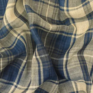 Blue-Ivory-Multi Famous Maker Cotton Plaid Double Gauze Fabric