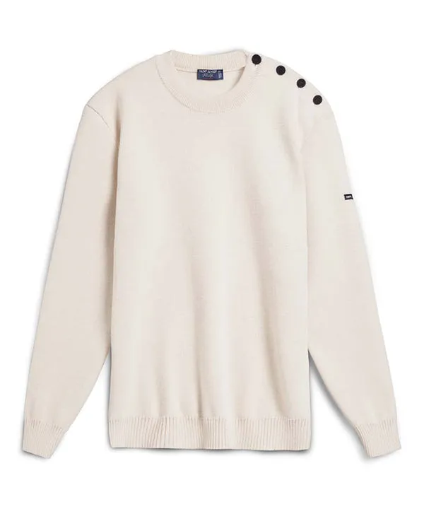 CANCALE - Wool Fisherman Sweater with Button Shoulder | Loose Fit (ECRU)