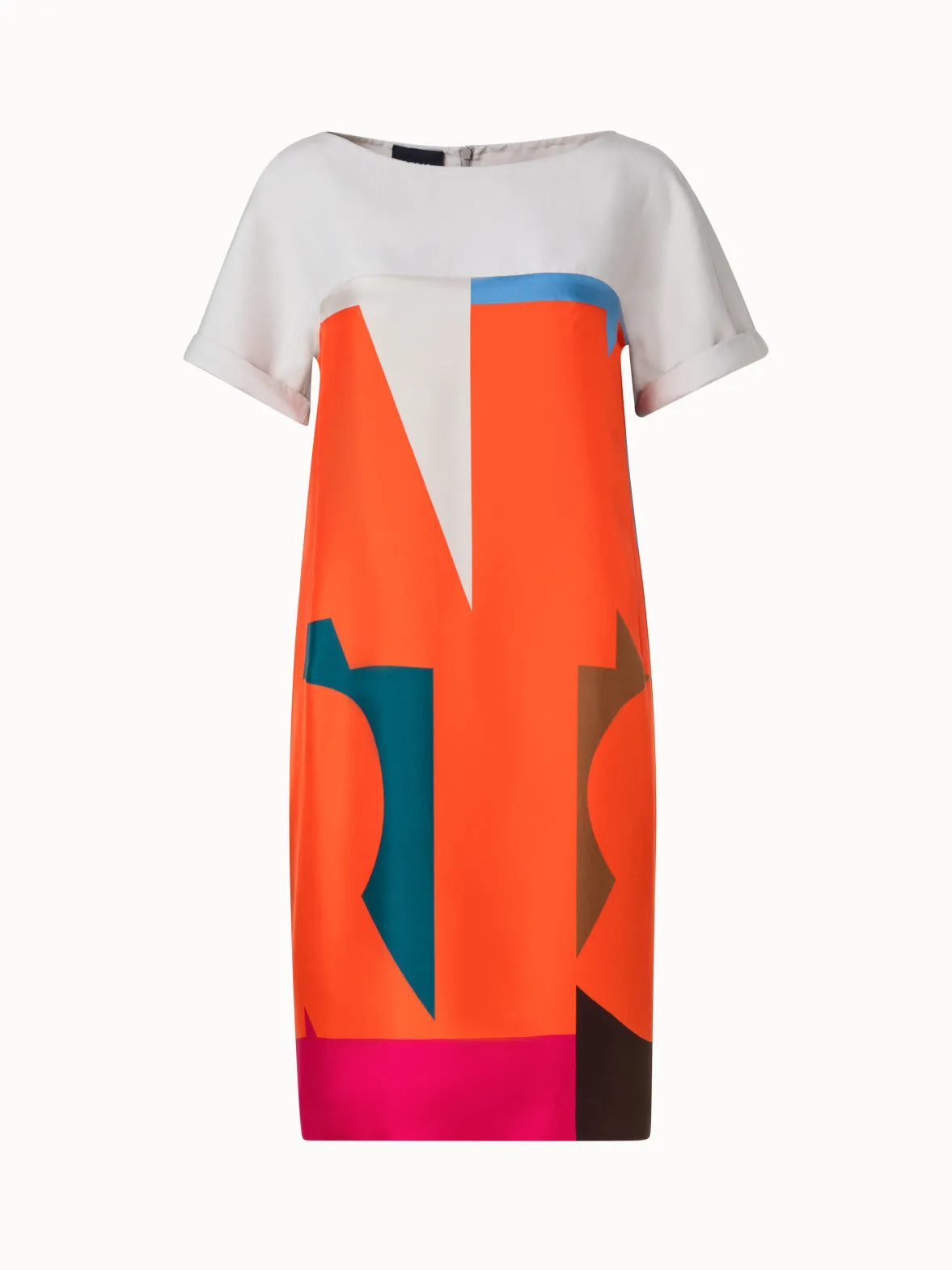 Cotton Silk Double-Face Dress with Composed Letters Print