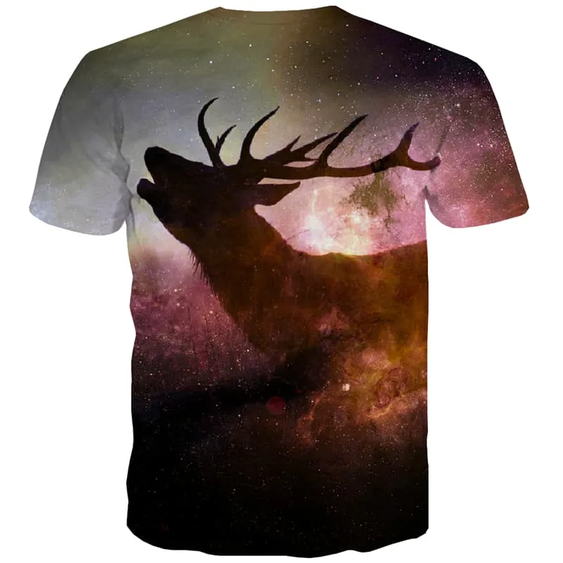 Galaxy T-shirt Men Deer T shirts Funny Animal Tshirts Novelty Nebula T-shirts 3d