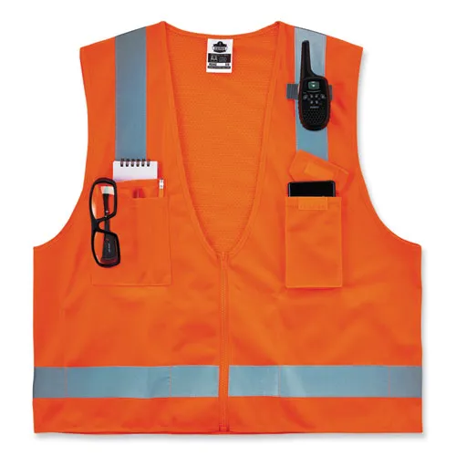 Glowear 8249z-s Single Size Class 2 Economy Surveyors Zipper Vest, Polyester, 2x-large, Orange, Ships In 1-3 Business Days