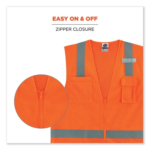 Glowear 8249z-s Single Size Class 2 Economy Surveyors Zipper Vest, Polyester, 2x-large, Orange, Ships In 1-3 Business Days