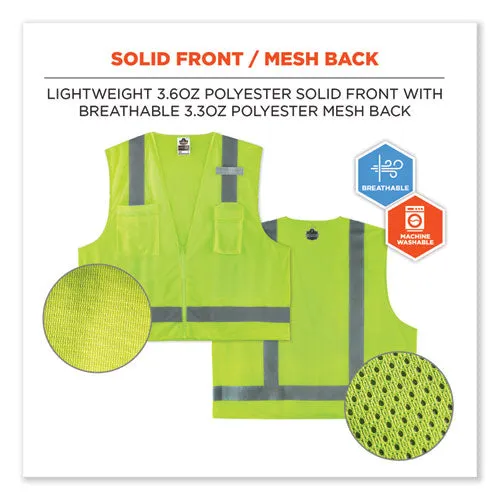 Glowear 8249z-s Single Size Class 2 Economy Surveyors Zipper Vest, Polyester, 3x-large, Lime, Ships In 1-3 Business Days