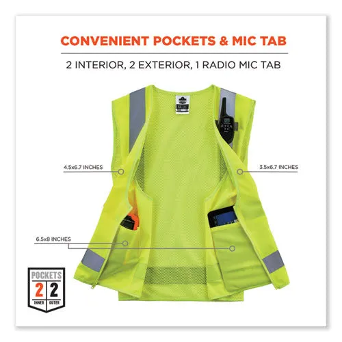 Glowear 8249z-s Single Size Class 2 Economy Surveyors Zipper Vest, Polyester, 3x-large, Lime, Ships In 1-3 Business Days