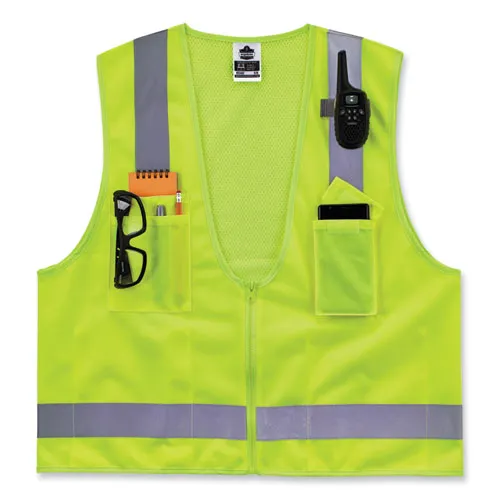 Glowear 8249z-s Single Size Class 2 Economy Surveyors Zipper Vest, Polyester, 5x-large, Lime, Ships In 1-3 Business Days