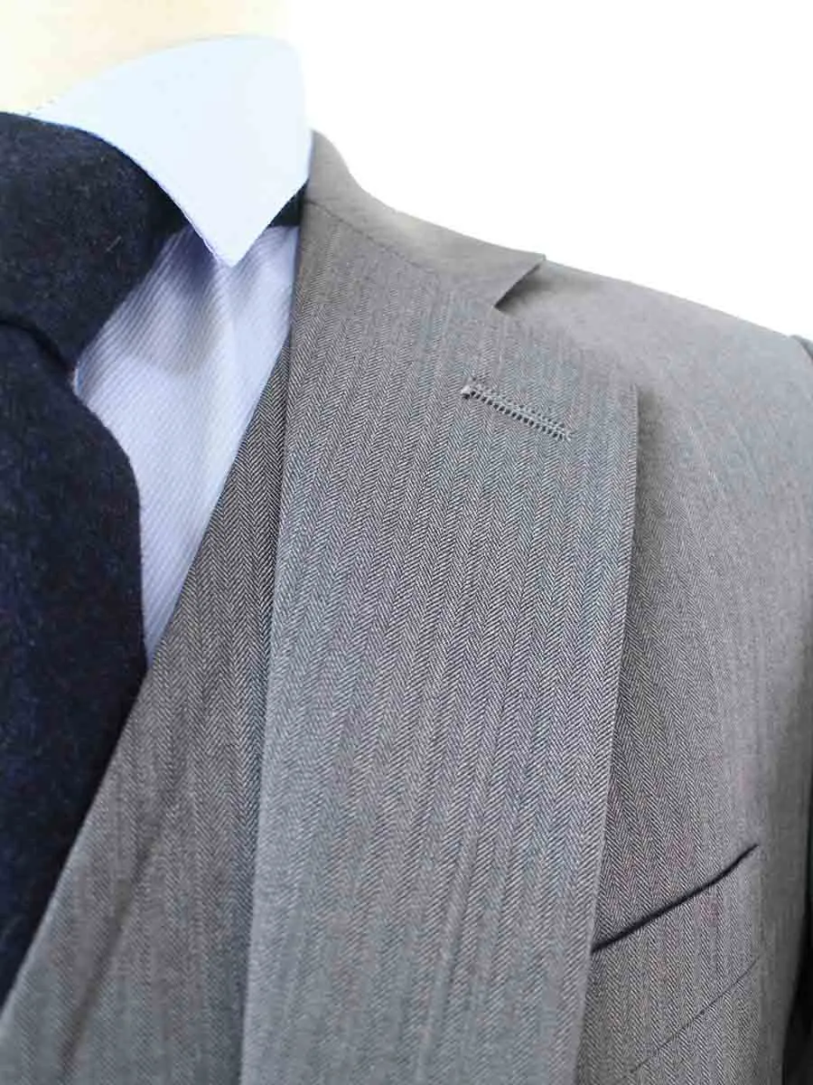 GREY HERRINGBONE WORSTED 3 PIECE SUIT