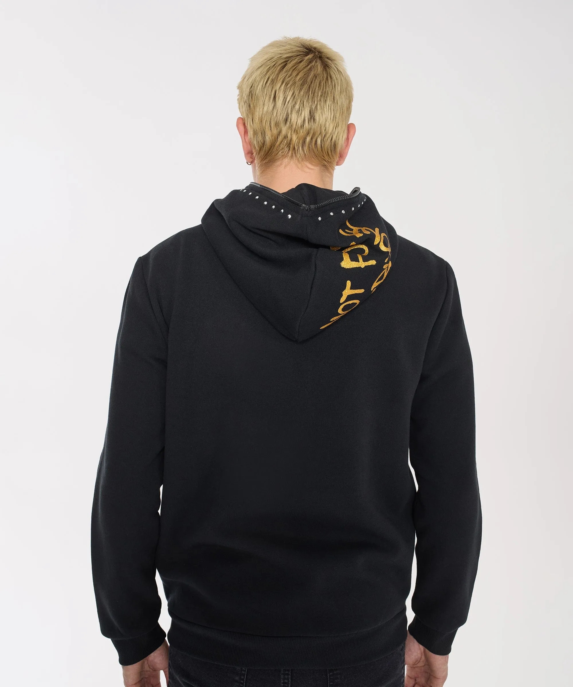 Grind Over Glory Rhinestone Full Zip Hoodie - Black