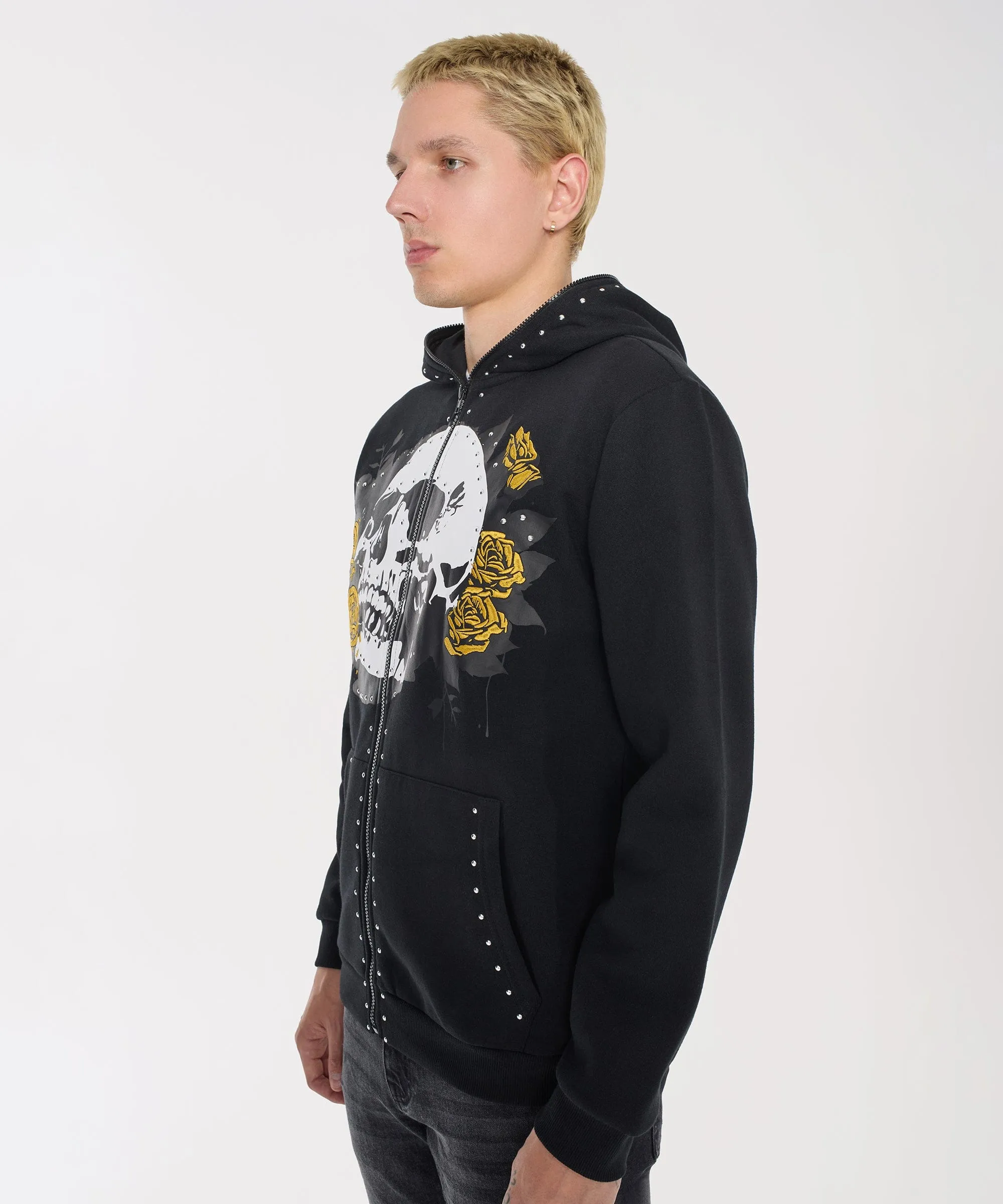 Grind Over Glory Rhinestone Full Zip Hoodie - Black