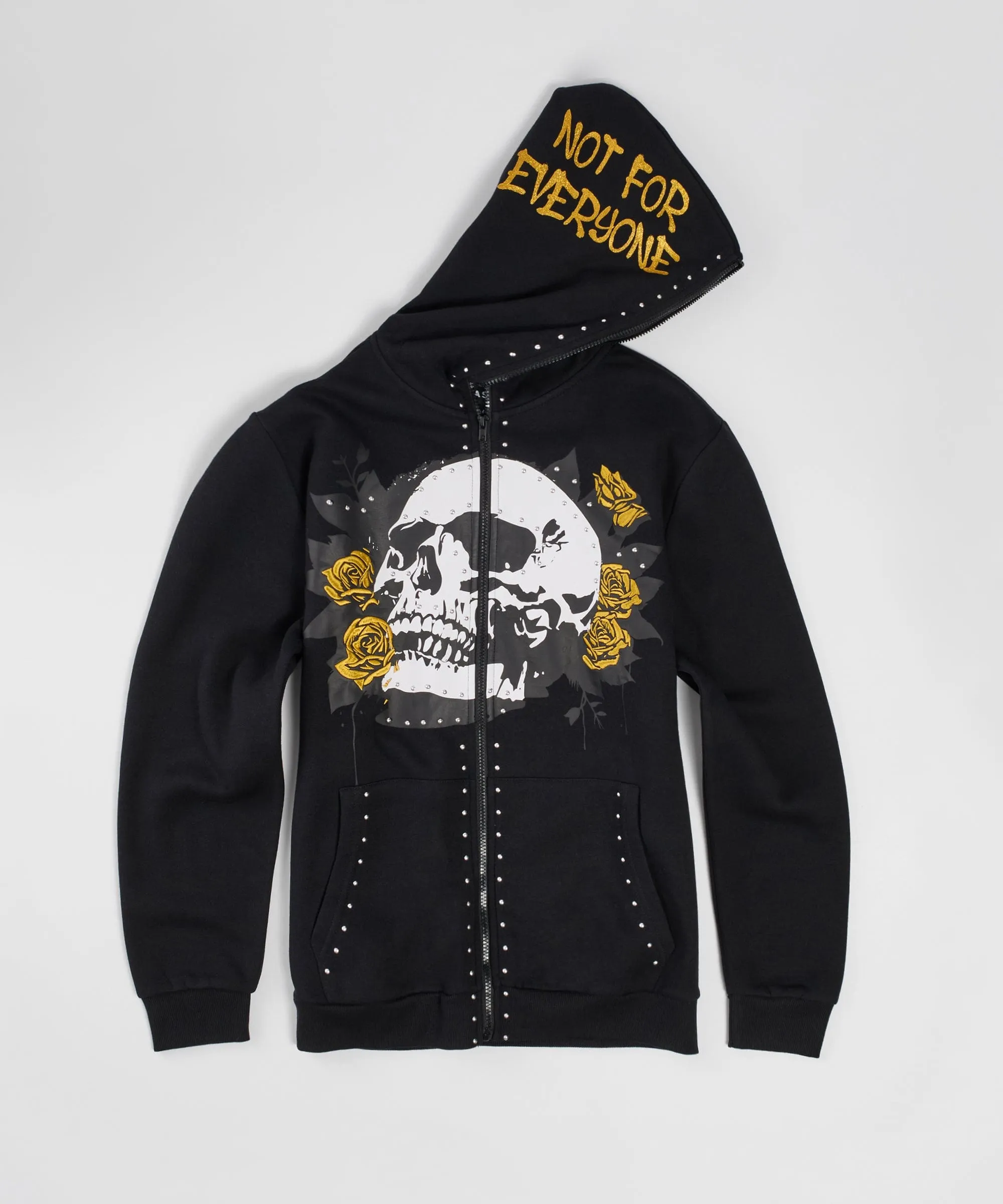 Grind Over Glory Rhinestone Full Zip Hoodie - Black