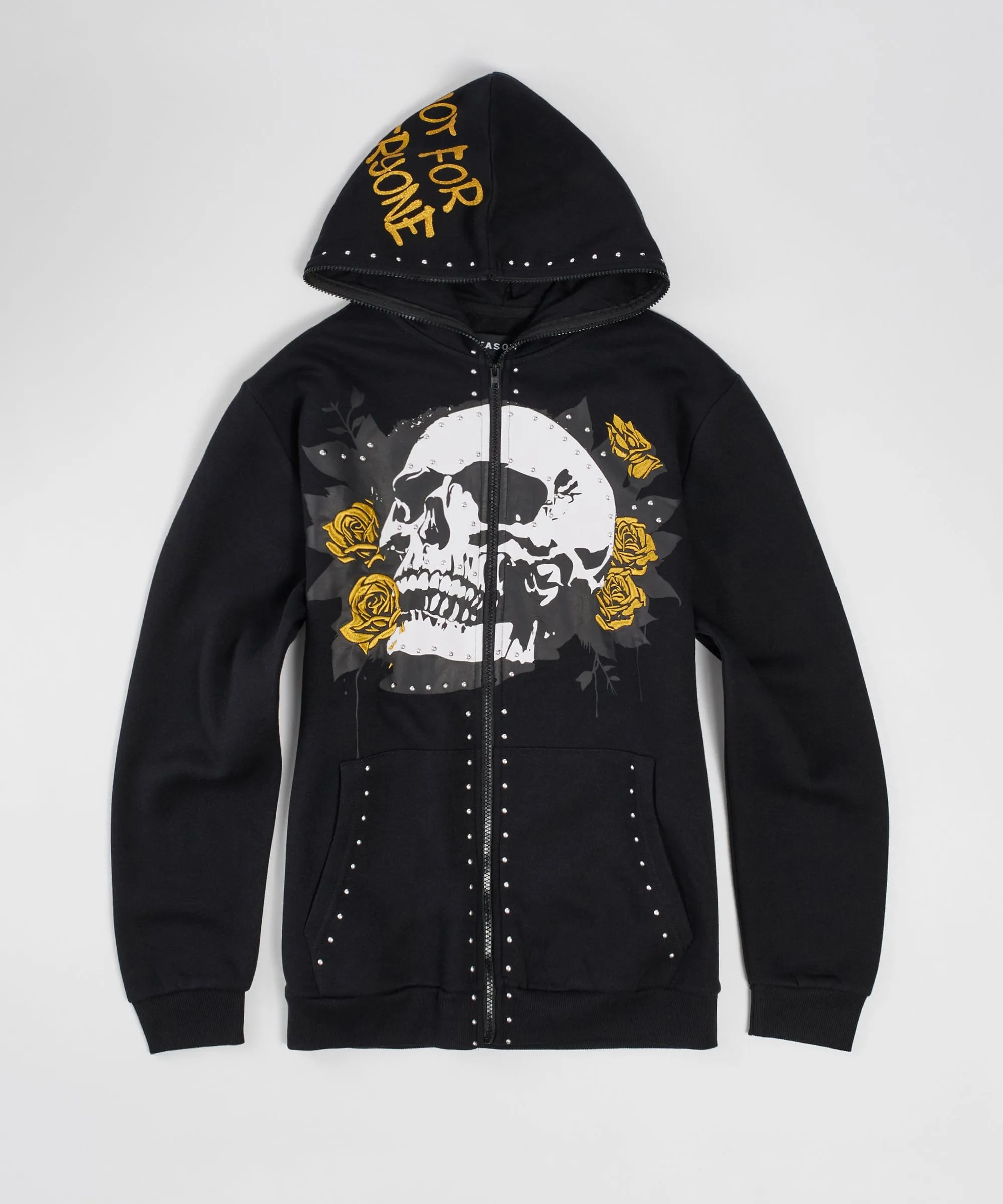 Grind Over Glory Rhinestone Full Zip Hoodie - Black