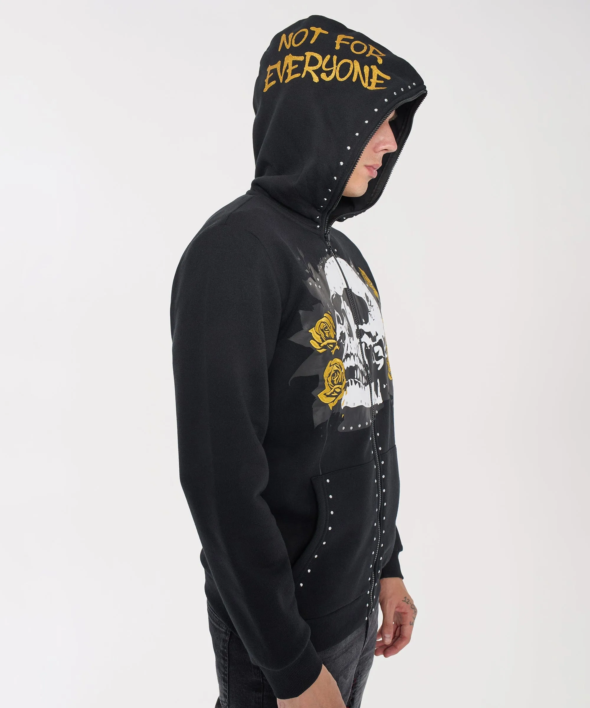 Grind Over Glory Rhinestone Full Zip Hoodie - Black