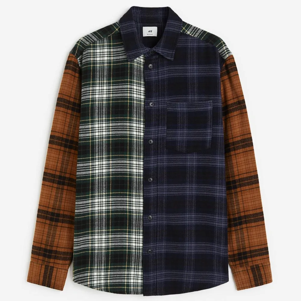 H&M Regular Fit Flannel Shirt, brown/purple