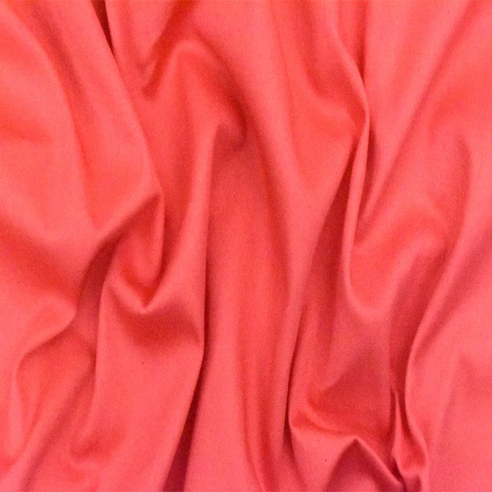 Hot Coral Red Solid Stretch Cotton Sateen Woven Fabric