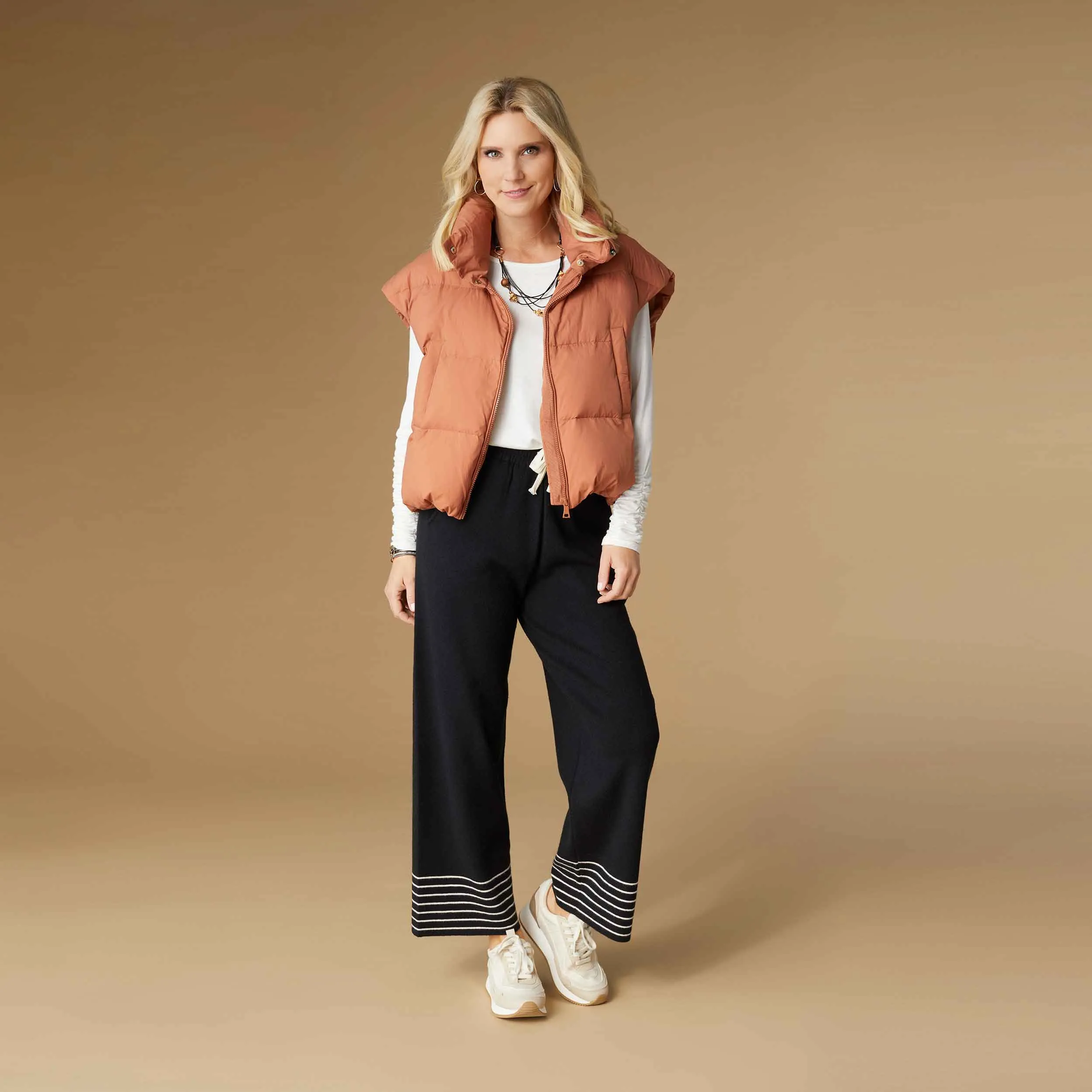 Jana Chunky Down Vest with Cinched Bottom - Rust