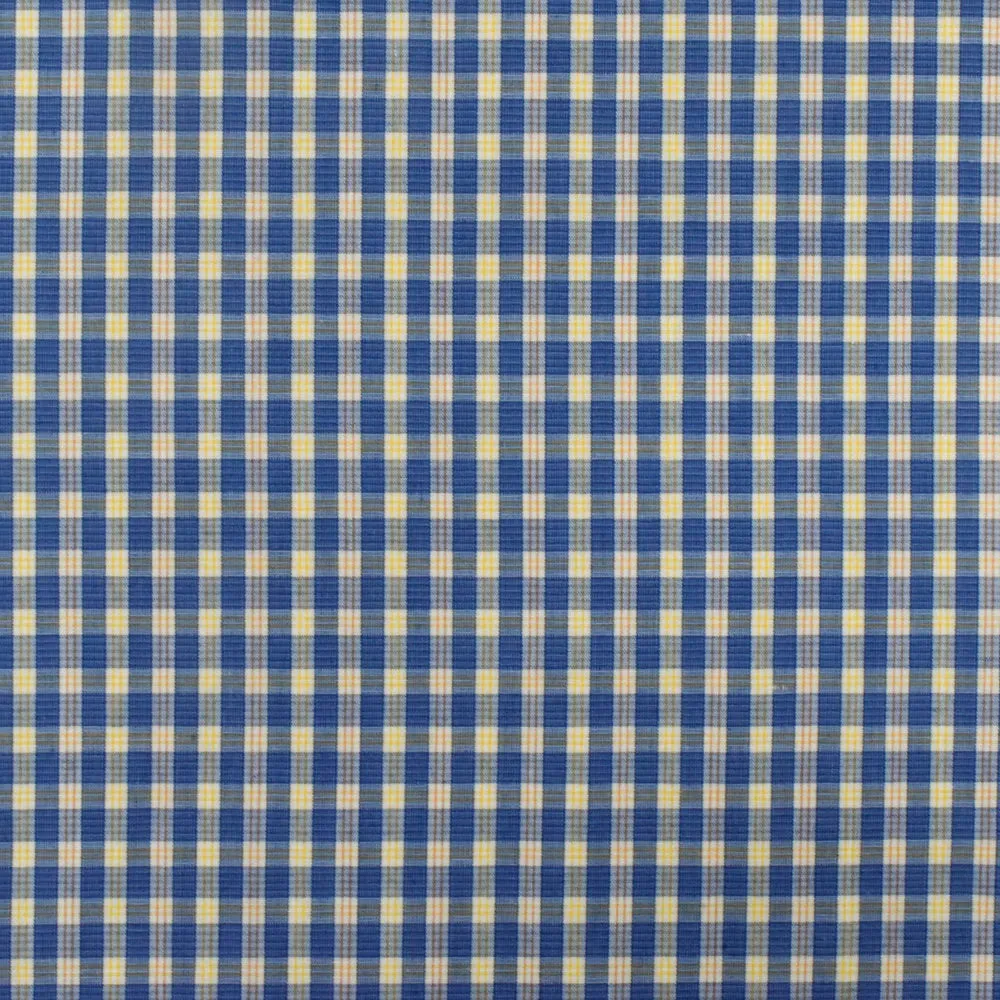 Lake Blue-Yellow-Multi Plaid Cotton Polyester Madras Woven Fabric