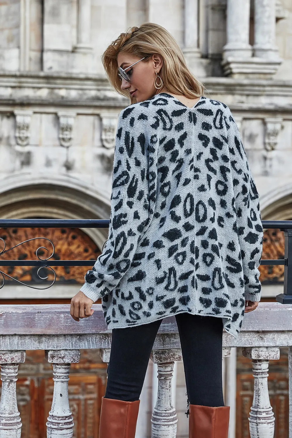 Leopard Longline Cardigan with Pockets