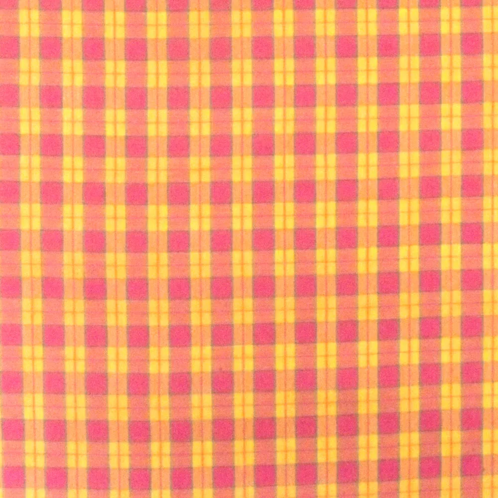 Lollipop Pink-Yellow-Green Plaid Cotton Polyester Madras Woven Fabric