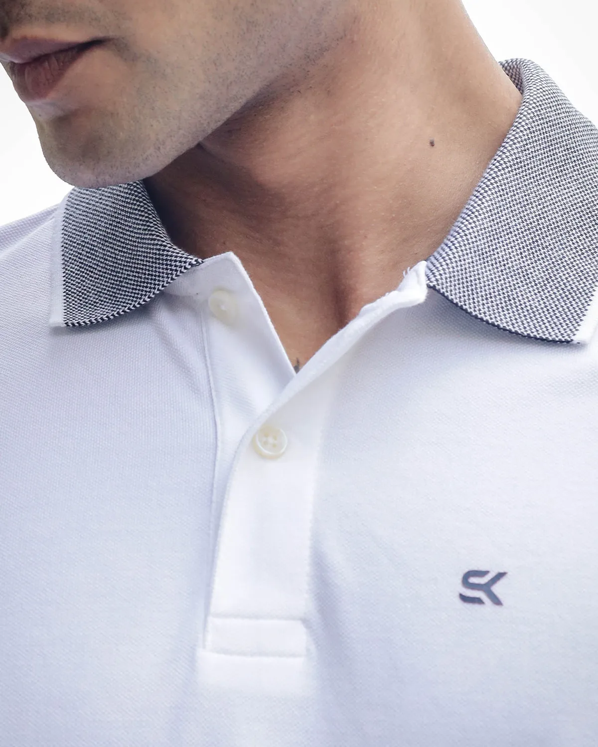 Men's White Pure Cotton Polo T-Shirt with Unique Collar and Sleeves