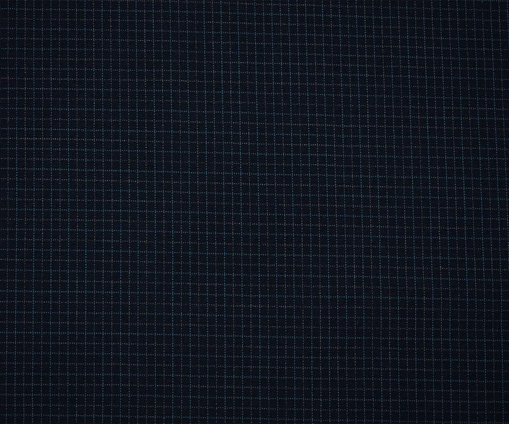 Navy-Blue-Gray Wool Poly Grid Check Woven Shirting Fabric