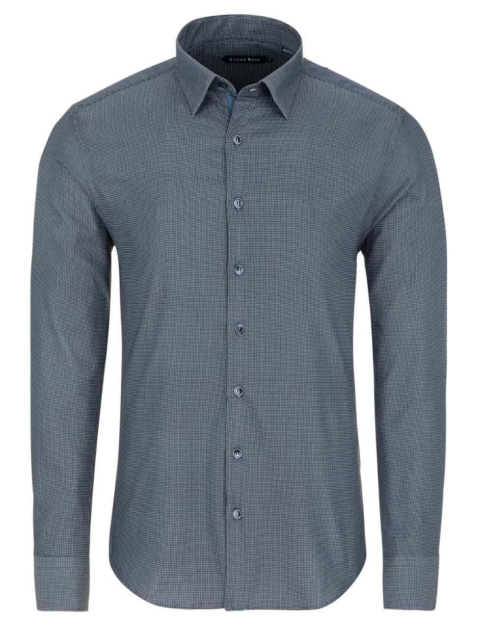 Navy Dry Touch Micro Dot Print Long Sleeve Shirt