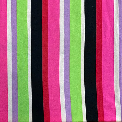 Neon Green Multi Print Stripe Double Brushed Knit Fabric