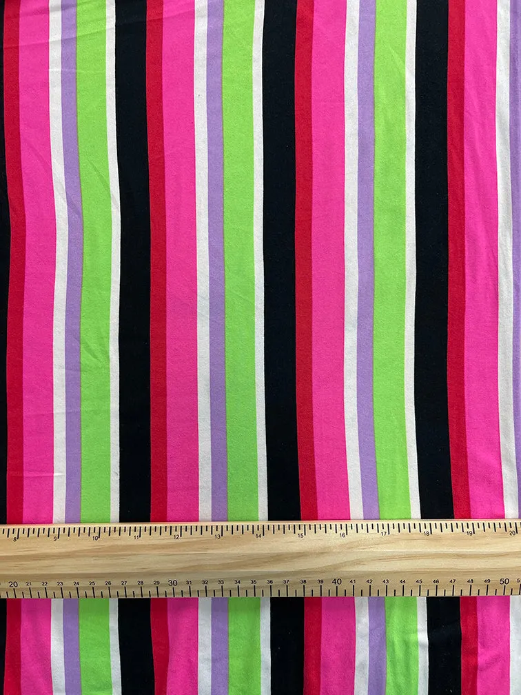 Neon Green Multi Print Stripe Double Brushed Knit Fabric