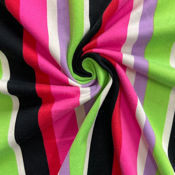 Neon Green Multi Print Stripe Double Brushed Knit Fabric