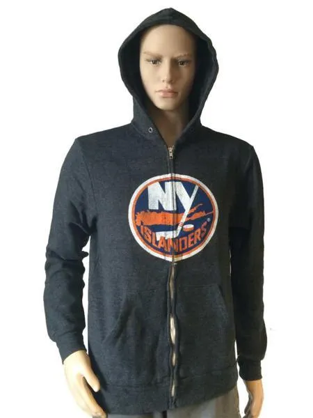 New York Islanders Retro Gray Triblend Fleece Zip-Up Hoodie Sweatshirt Jacket