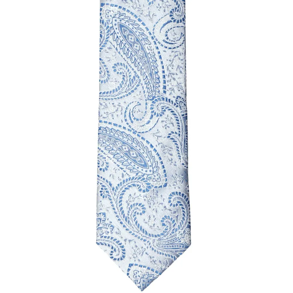 Pastel Blue Clara Paisley Slim Necktie, 2.5" Width