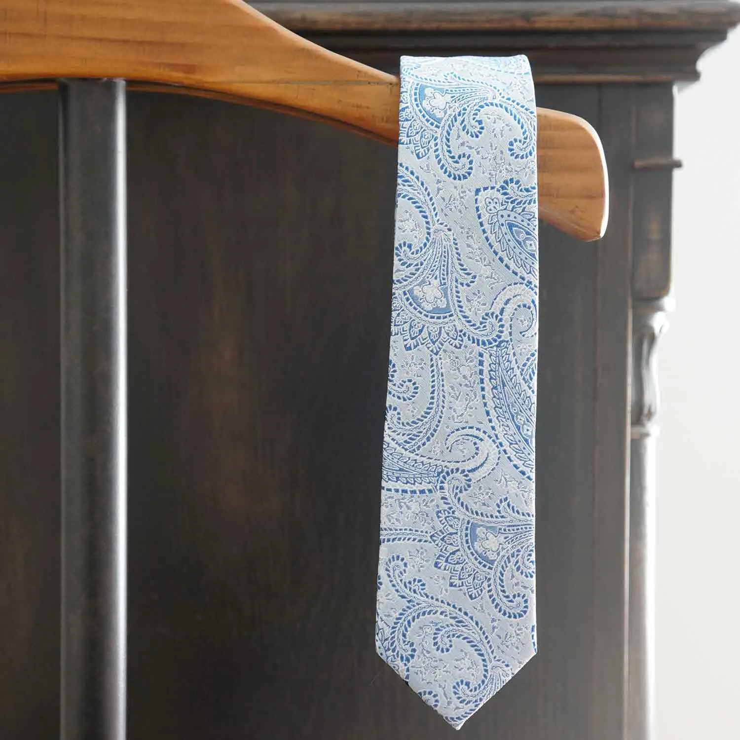 Pastel Blue Clara Paisley Slim Necktie, 2.5" Width