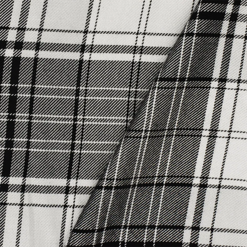 Pitch Black -White Plaid Rayon Twill Woven Fabric