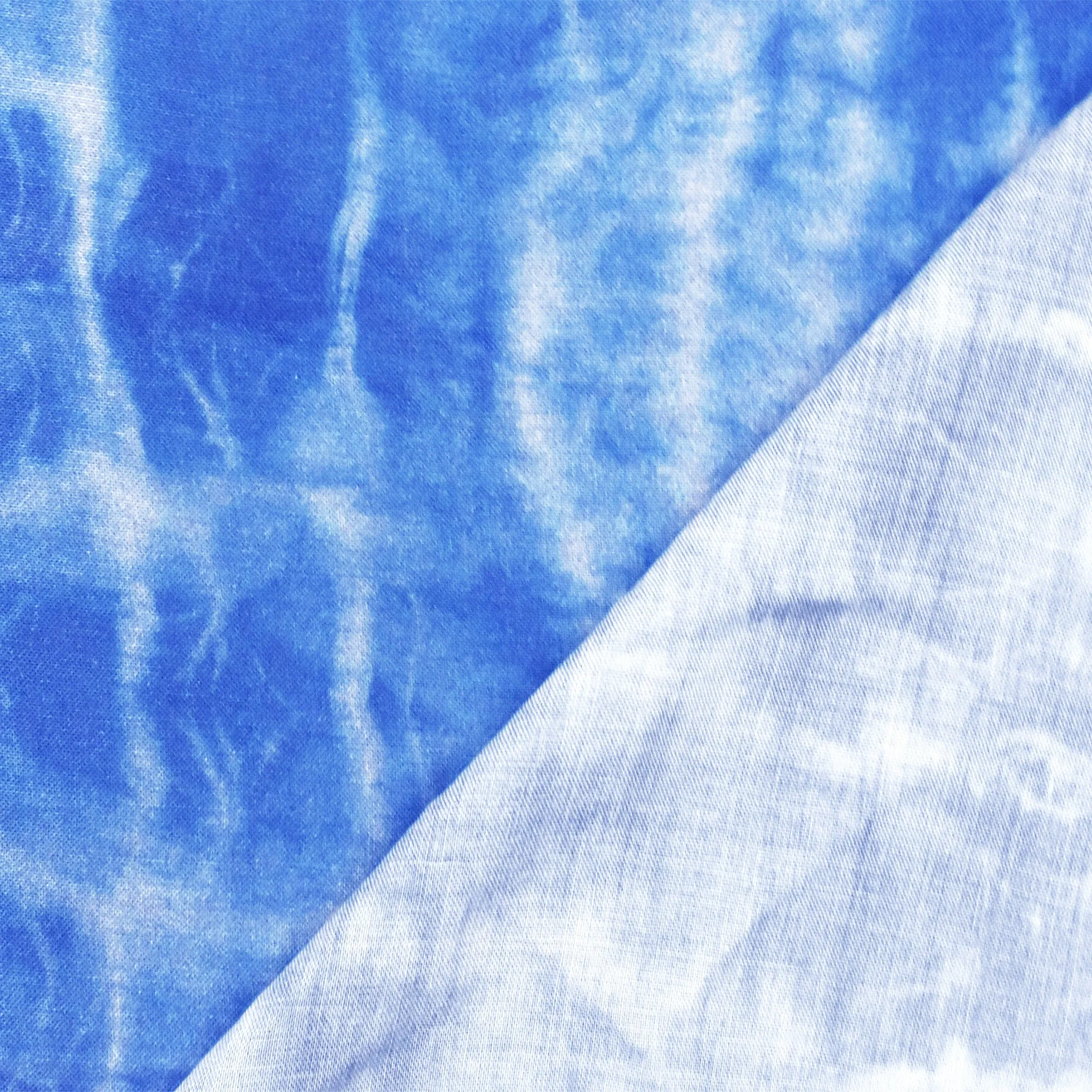 Pool Blue Tie Dye Printed Rayon Lawn Fabric