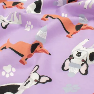 Puppies Dogs & Paws on Purple Printed Flannelette Design-29