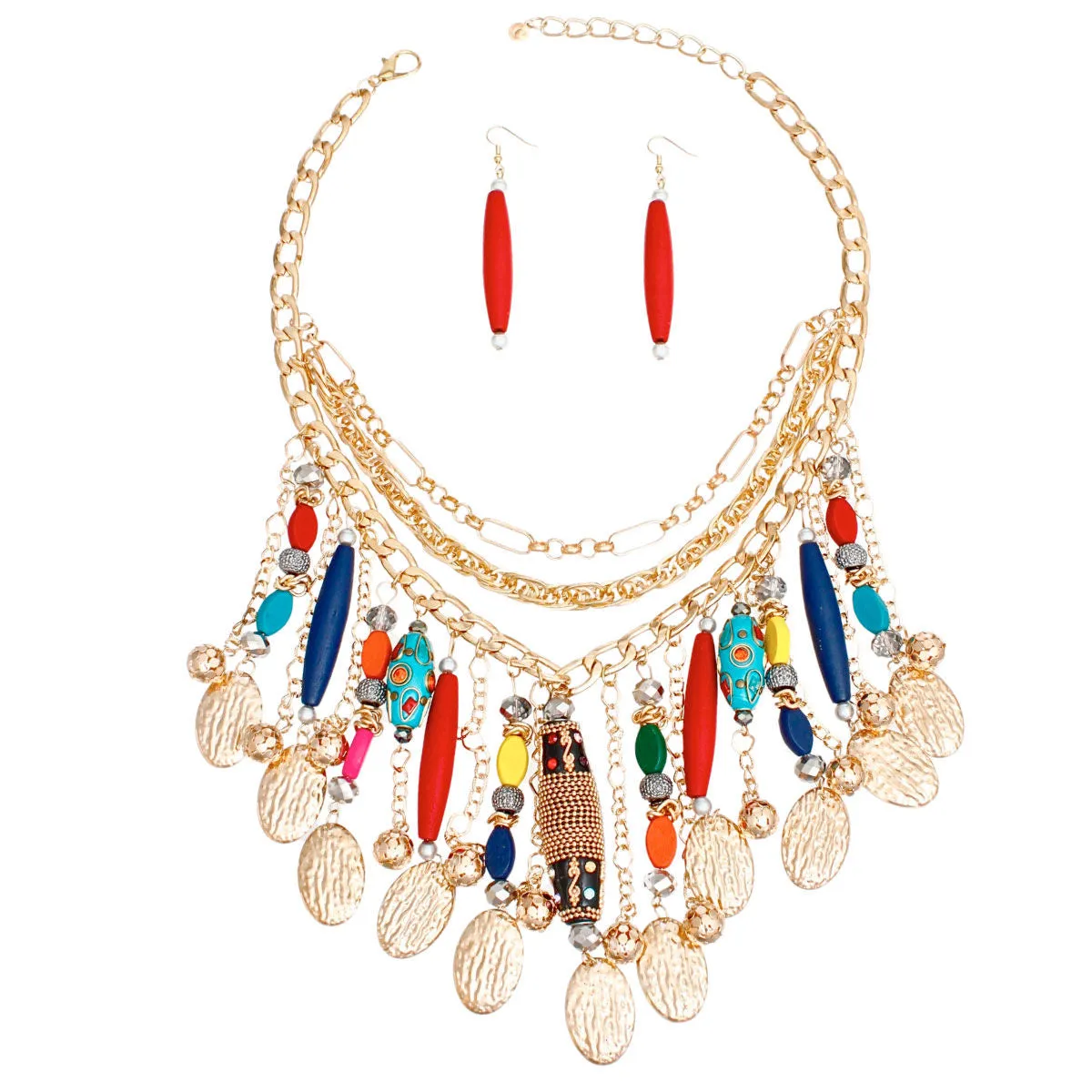 Radiant Layers: Triple Layered Gold Fringe Necklace Set